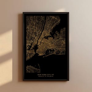 Stadsplattegrond New York | New York City-afdruk | New York City-poster |  Kaart van New York City, NY | Muurkunstkaart New York City