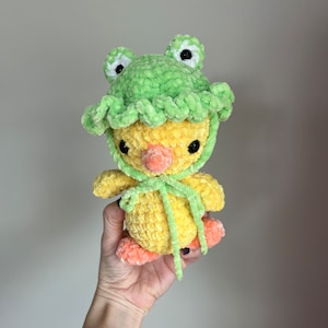 Duck in frog hat plushie, plushie, frog plushie, duck plushie, duck toy, dress up plushie, costume plushie, plushie collection