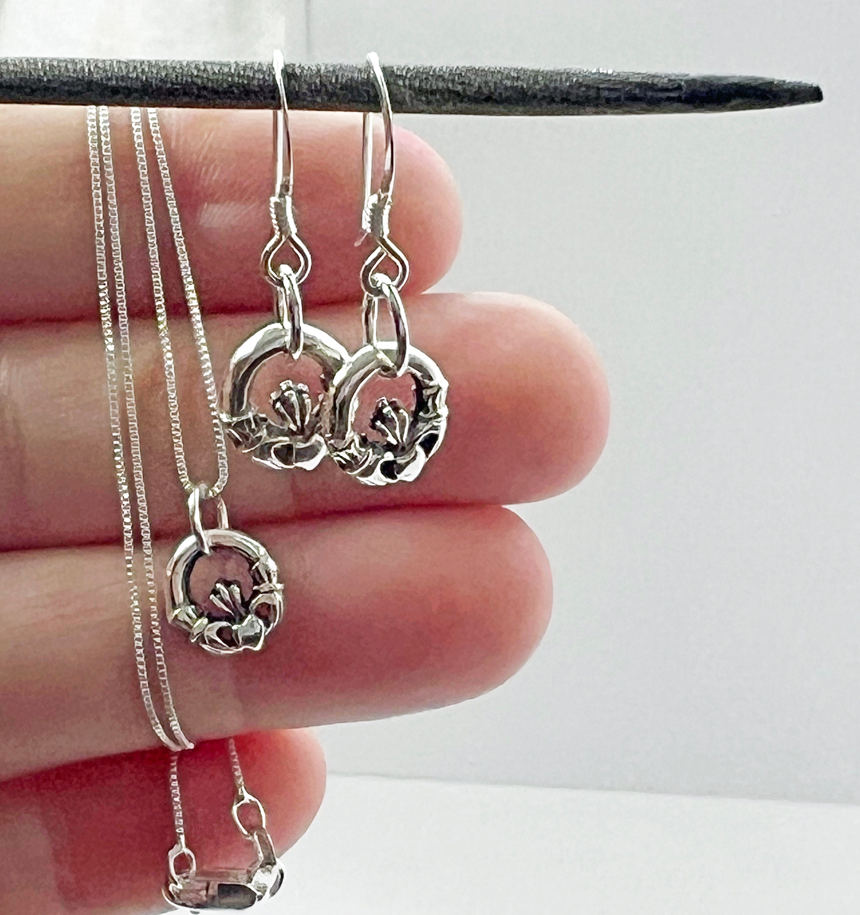 Orecchini In Argento 925 ‰ Celtico Di Claddagh Simbolo Di Amore Lealtà - Foto 7