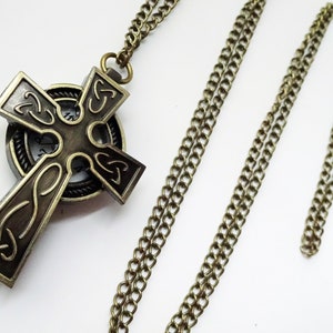 60% OFF - Celtic Cross Watch or Double Watch Necklace - Antiqued Bronze - 30 inch chain - Quartz movement - Working Watch Needs Battery
