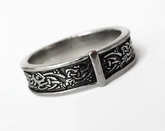 Celtic Highland Interlace Knot & Thistle ring © - Stainless Steel - Sporran Key - Filigree Leaves - Outlander - Blade N Bow - Sassenach