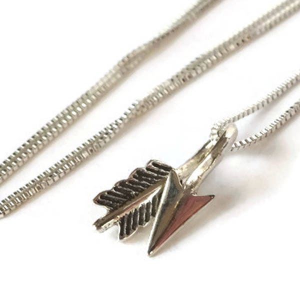 Arrow Necklace - Solid Sterling & 18" box chain - Archer - Crossbow - Artimis - The Walking Dead - Mortal Instruments - Hunger games