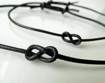 His & Hers set - Infinity knot - Leather cord - Adjustable bracelet - Highlander Love Knot - Your choice of Black, Brown or Natural Cord