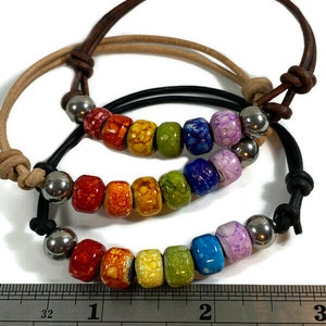 50 o/o Sale Fiesta Rainbow bracelet - Hand glazed Ceramic beads-adjustable choice of cord & color  -Wedding favors Gifts - Pet lover - Luck