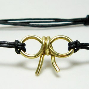Yellow Ribbon Bracelet - Brass Bow - Cotton Cord - adjustable - choice of cord color - Support our Troops - God Bless America - Made in USA