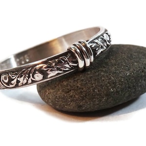 Past, Present, Future - Thistle Pattern Ring © - 3 silver wraps - Sporran Key - Celtic Filigree - Outlander - Blood of my Blood wedding band
