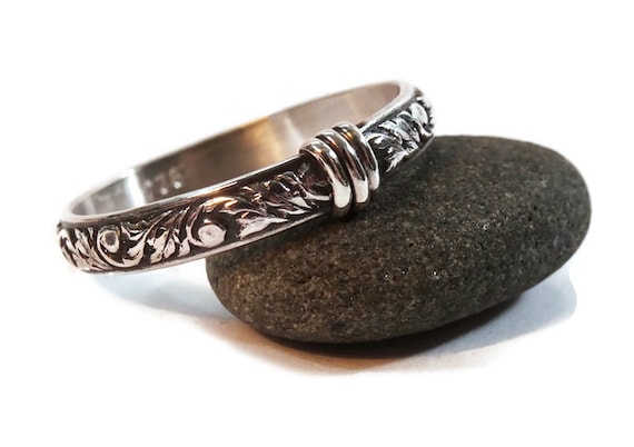 Past, Present, Future - Thistle Pattern Ring © - 3 silver wraps - Sporran Key - Celtic Filigree - Outlander - Blood of my Blood wedding band