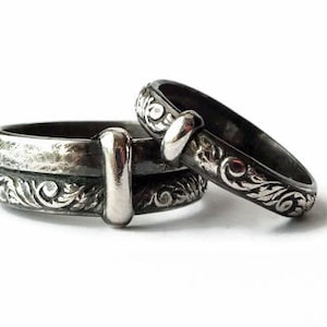 SET - Thistle~N~Sporran Key Band © - Sterling - Celtic - Blacksmith - Blade & Bow - Outlander wedding - thistle pattern - rustic - filigree