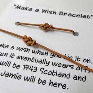 Set - Outlander Wunscharmbänder - Keltischer Knoten - Liebesknoten - Eternity Knoten - Blut meines Blutes - Handfasting - Sassenach - Wunschkarte basteln