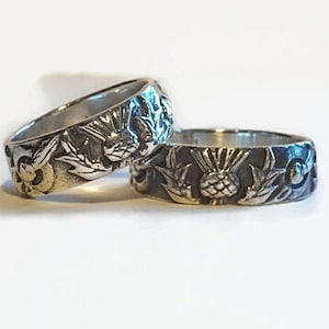 THE Scottish Thistle & Knot Bathtub Band © - Solid Sterling - Oxidized/Antiqued - Filigree - Outlander Wedding band - Celtic - Sassenach