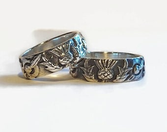 Thistle & Knot Bathtub Band © - Solid Sterling - Oxidized/Antiqued - Filigree - Wedding band - Engravable - Outlander - Celtic - Sassenach