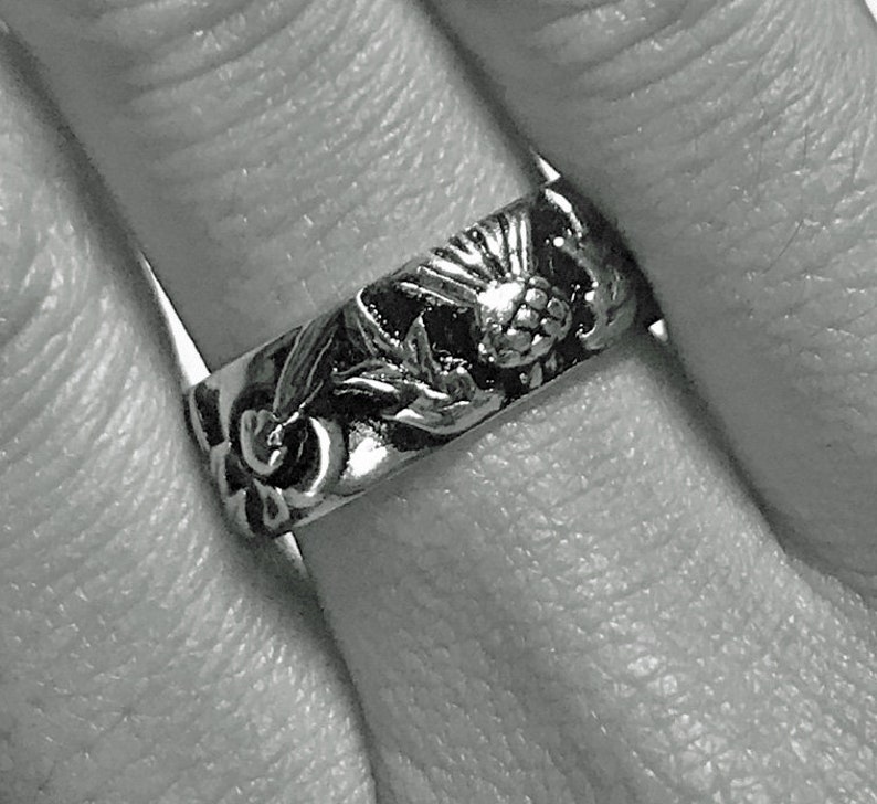 THE Original Filigree Thistle Pattern Ring © Sterling Silver Celtic All Sizes Sporran Key Outlander Blacksmith Rustic Stacking image 10