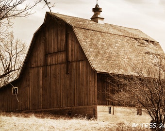 Iowa Barn Photo - Sepia Barn Photography Print - Old Barn Photo - Rustic - Barn Photography