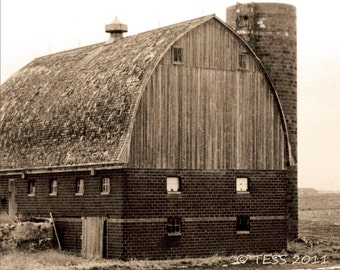 Sepia Brick Barn Photo - Old Barn Photographic Print - Rustique - Iowa Barns