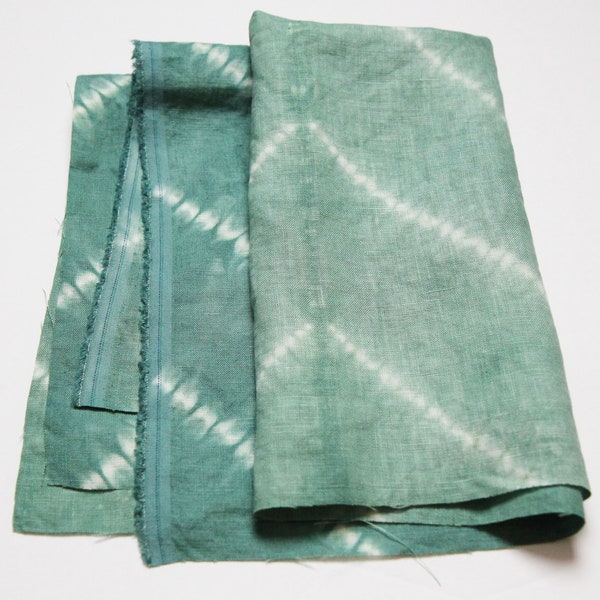 Fat Quarter of Green Chevron Stitched Shibori Linen for Sewing
