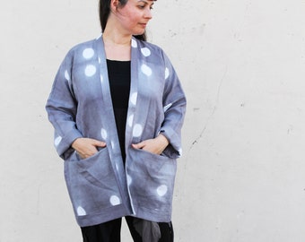 gray linen itajime shibori lightweight jacket