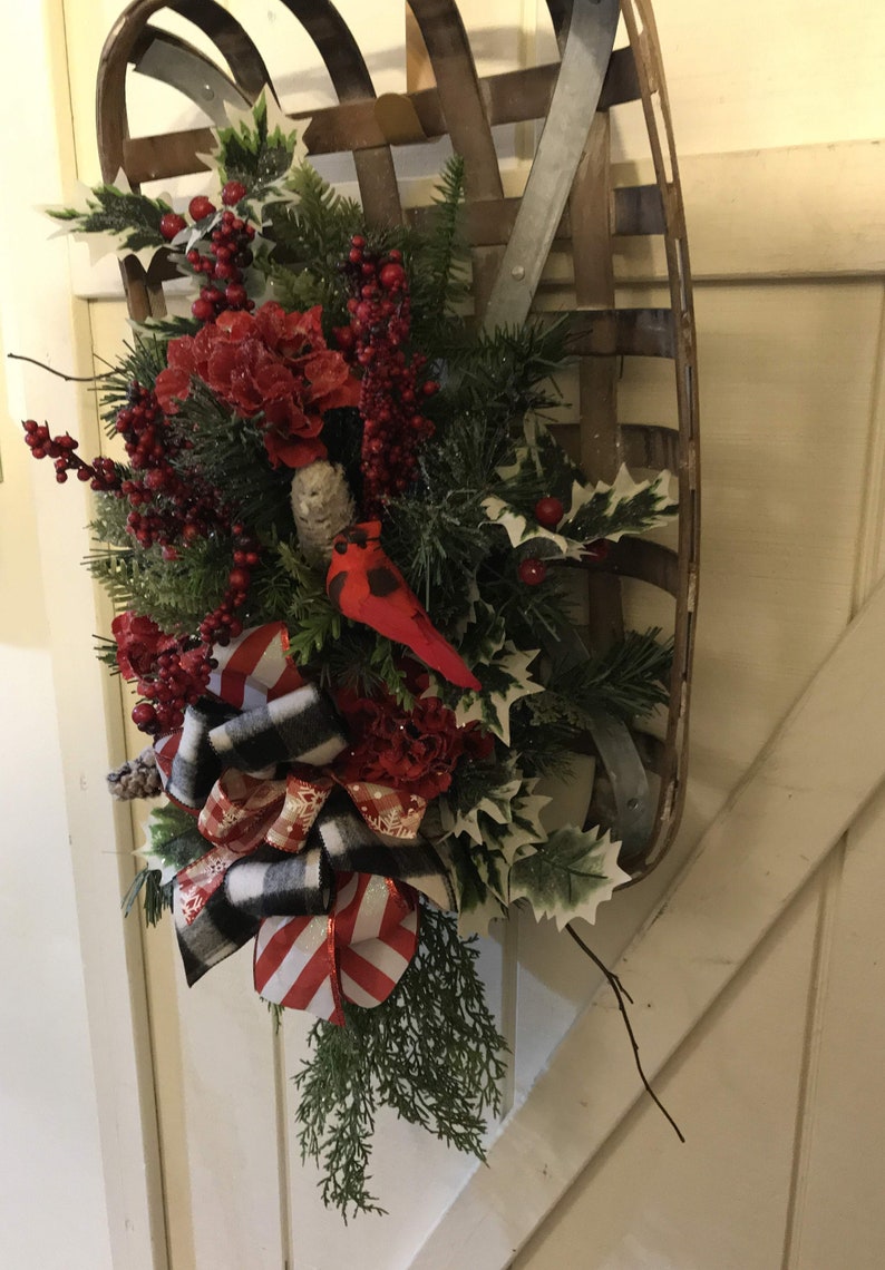 Christmas Tobacco Basket Decorated Wall Decor Holiday Etsy