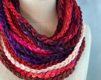 Coming Up Roses Loop Scarf - Crocheted Wool Infinity Scarf