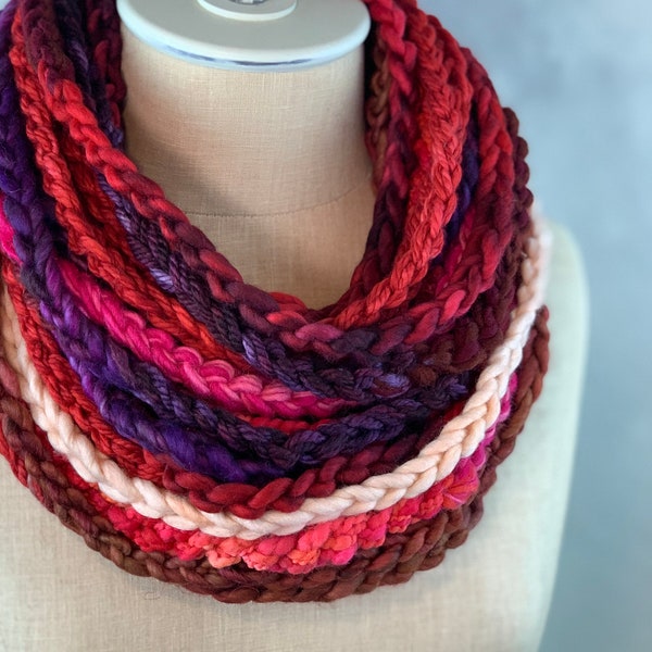 Coming Up Roses Loop Scarf - Crocheted Wool Infinity Scarf