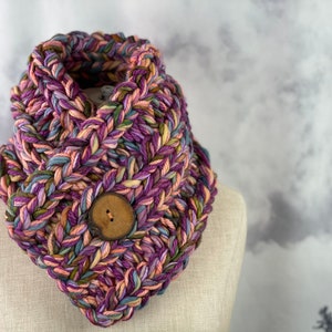 Aurora Borealis Scarflette - Merino Wool, Tree Branch Wood Button