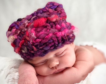 Sugar Plum Newborn Baby Hat - Merino Wool, Silky Mohair Locks