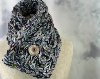 Gray Days Scarflette - Merino Wool, Baby Alpaca, Spalted Wood Button