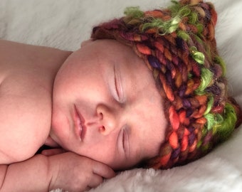 Watermelon Newborn Baby Hat - Merino Wool, Silky Mohair Locks