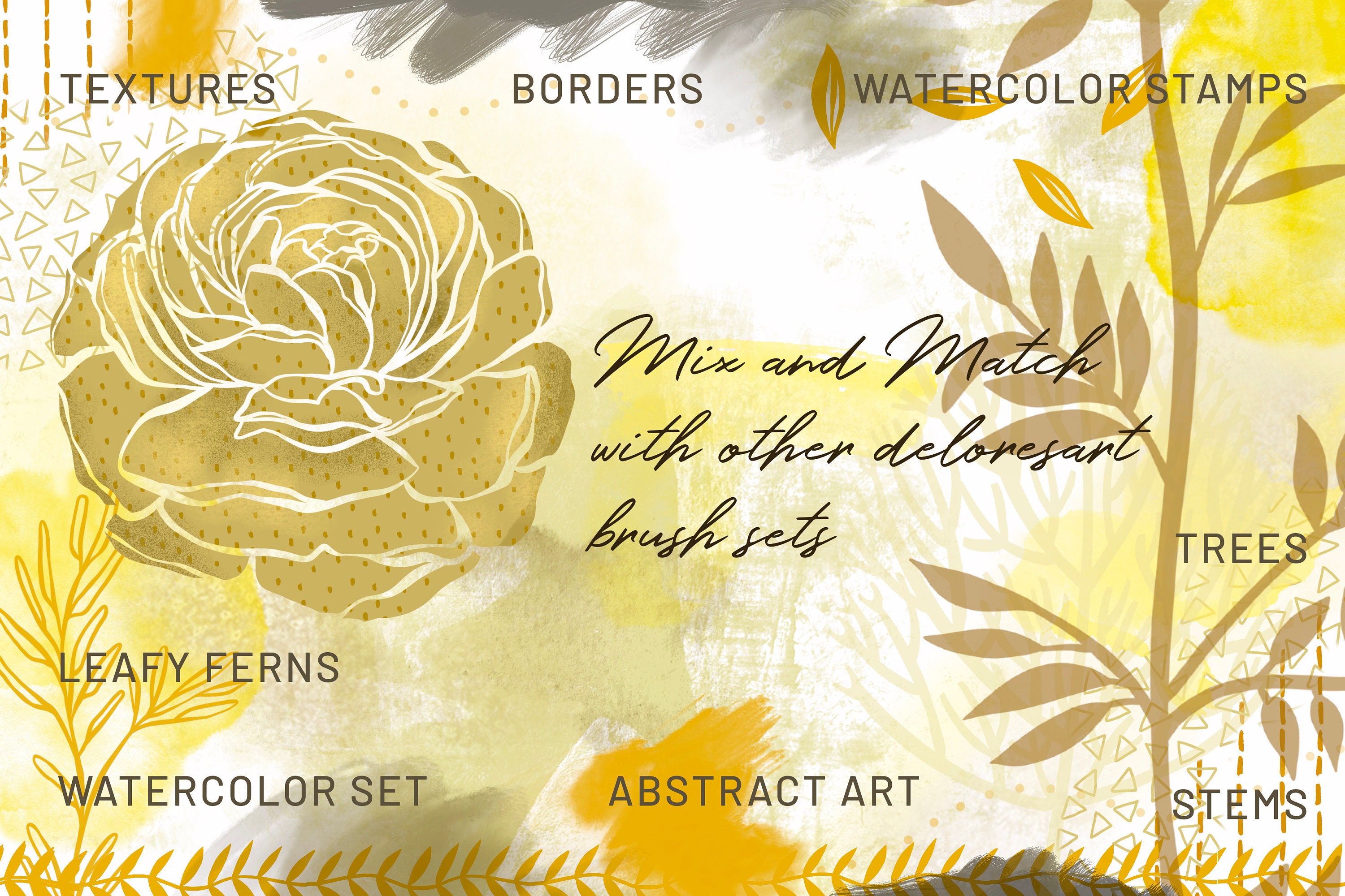 Volume 41 – Line Art Flowers 7, Procreate Watercolor Brushes & Stamps ...