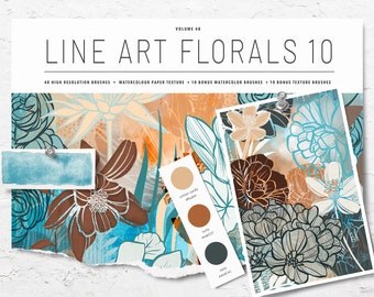 Volume 48 – Line Art Flowers 10, Procreate Watercolor Brushes & Stamps Bundle, iPad Brushes