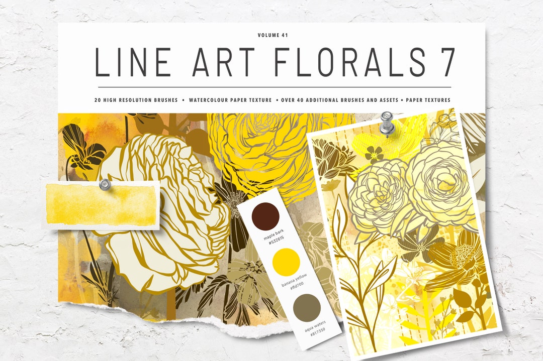 Volume 41 – Line Art Flowers 7, Procreate Watercolor Brushes & Stamps ...