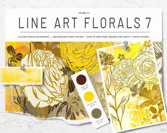 Volume 41 – Line Art Flowers 7, Procreate Watercolor Brushes & Stamps Bundle, iPad Brushes