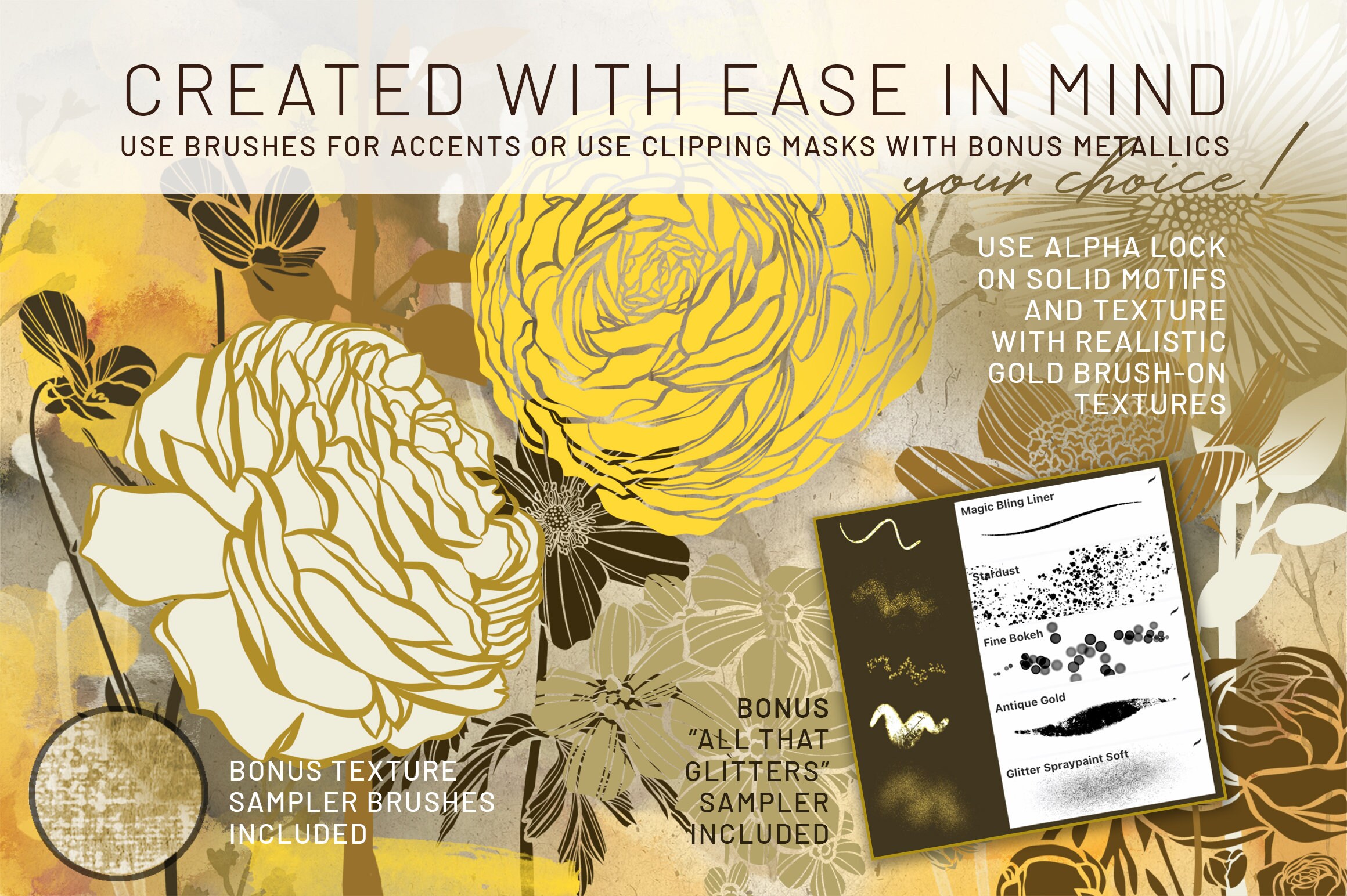 Volume 41 – Line Art Flowers 7, Procreate Watercolor Brushes & Stamps ...