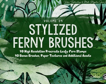 Volume 39 – Ferns & Plants Line Art Procreate Watercolor Brushes and Stamps