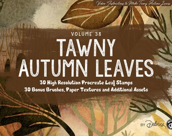 Volume 38 – Line Art Autumn Leaves Procreate Watercolor Brushes & Stamps Bundle, iPad Brushes