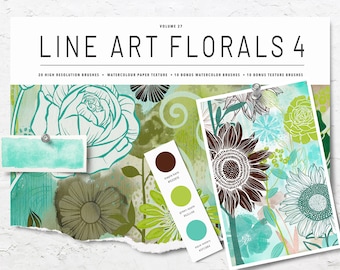 Volume 27 – Line Art Flowers 4, Procreate Watercolor Brushes & Stamps Bundle, iPad Brushes