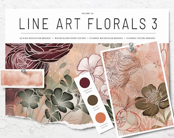 Volume 26 – Line Art Flowers 3, Procreate Watercolor Brushes & Stamps Bundle, iPad Brushes