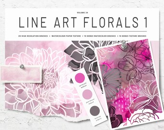 Volume 24 – Line Art Flowers 1, Procreate Watercolor Brushes & Stamps Bundle, iPad Brushes