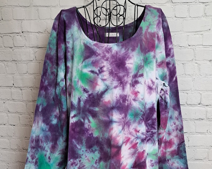 Dress, Tie Dyed, Adult 3X, Long Sleeves, Purple, Amethyst and Light Green, Cotton