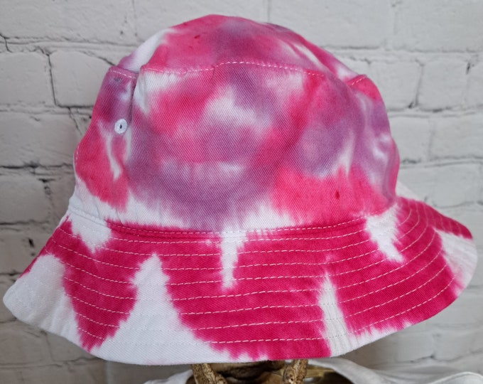 Bucket Hat, Tie Dyed, One Size Fits Most, Cotton, Pink, Summer Hat, Easy Travel