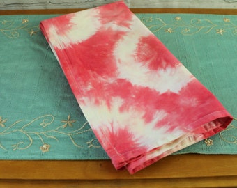 Tie Dyed Tea Towel or Prep Towel, Cotton with Hanging Loop, Shades of Watermelon Red