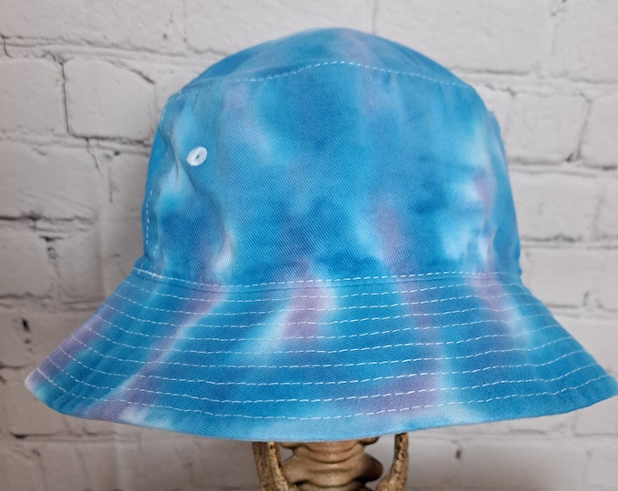 Bucket Hat, Tie Dyed, One Size Fits Most, Cotton, Light Blue, Lavender, Summer Hat, Easy Travel