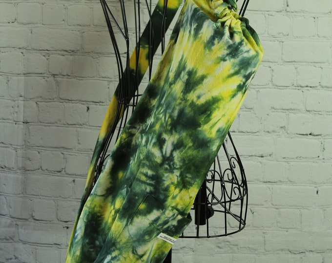 Tie-Dyed Yoga Mat Bag for Yoga or Pilates, Pocket, Drawstring, Durable, Dark Green and Yellow