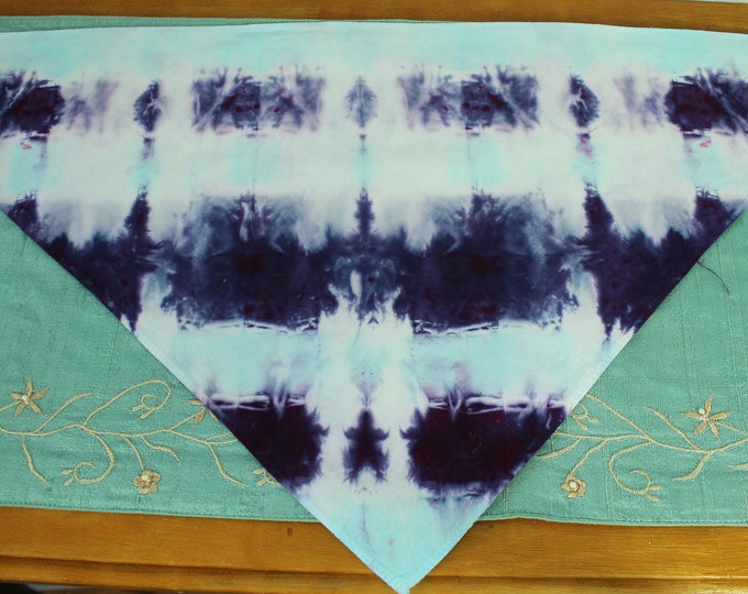 Dog Bandanna Hand Tie Dyed in Pale Blue and Purple, 30" long