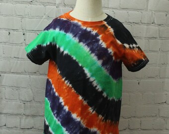 Kids or Children's Tie-Dyed T-Shirt in Size Small Cotton Short Sleeve Bold Colors Hand Dyed Black, Orange Purple Green