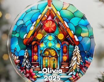Personalized Stained Glass Style Christmas Ornament, Crystal Holiday Decoration