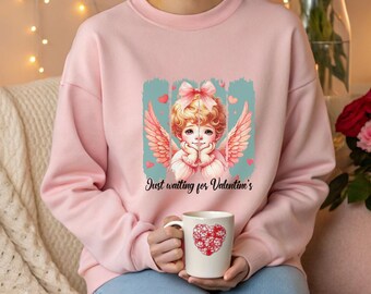 Vintage Angel Valentinstag Sweatshirt, Kuscheliges Unisex Rundhalsausschnitt