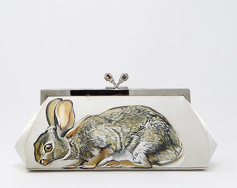 Listening Rabbit handpainted clutch