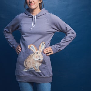 Face It handpainted bunny hoodie dress, one of a kind size Medium/One Size fits USA 0-8 image 3