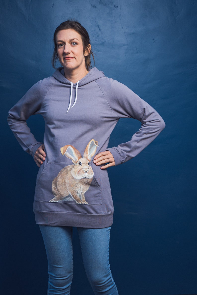 Face It handpainted bunny hoodie dress, one of a kind size Medium/One Size fits USA 0-8 image 3