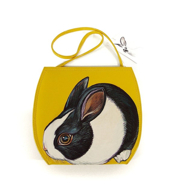 Mod Dutch Rabbit purse - handpainted 60s vintage style shiny yellow vinyl shoulder bag - ooak by NYhop